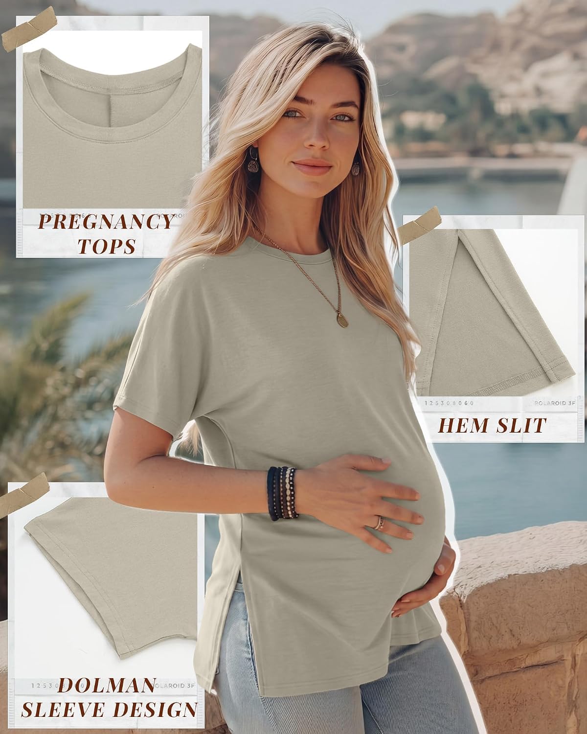 Huukeay 3 Pack Women's Maternity T-Shirts Dolman Short Sleeve Tees Pregnancy Yoga Side Split Tops Pregnant Clothes