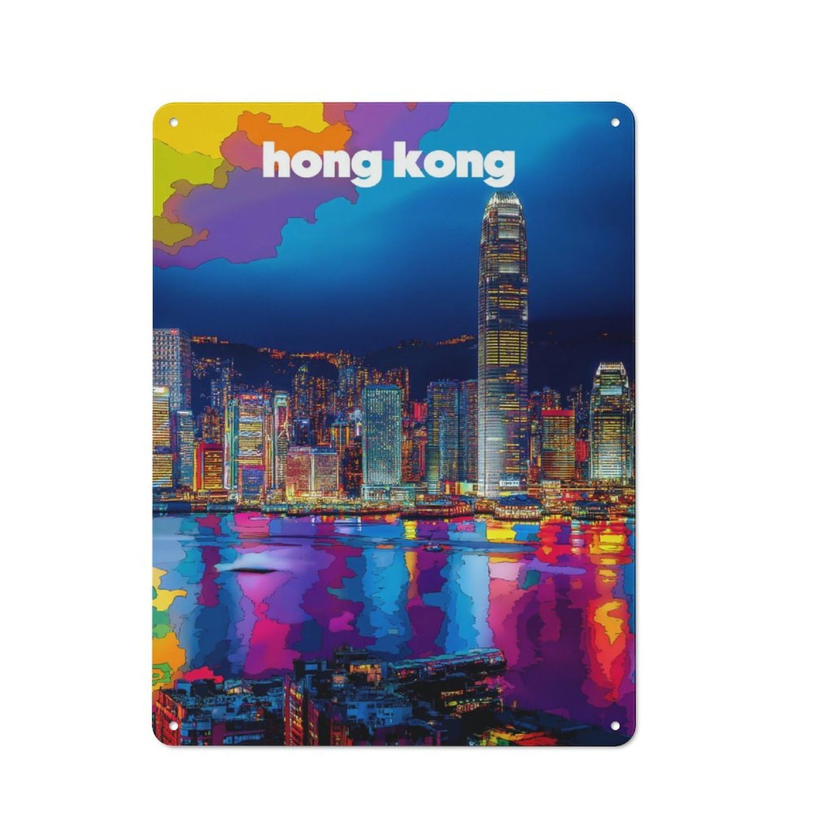 Junmoney Vibrant Hong Kong Nightscape Retro-Style Metal Sign 40X30cm For Garage Or Workshop, A Moving-Home Gift For Collectors Of Tin Signs