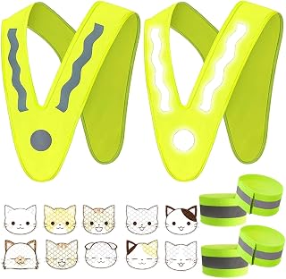 2 PCS Chaleco Reflectante con 4 Brazaletes Reflectantes, Chaleco de Seguridad de Alta Visibilidad, Chaleco Reflectante, Amarillo Fluorescente, para Correr Ciclismo Deportes Motorista