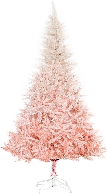 HOMCOM 6FT Pink Artificial Christmas Tree Holiday Home Decoration Ornament w/ Metal Stand Fully Pretty Home Office Joy