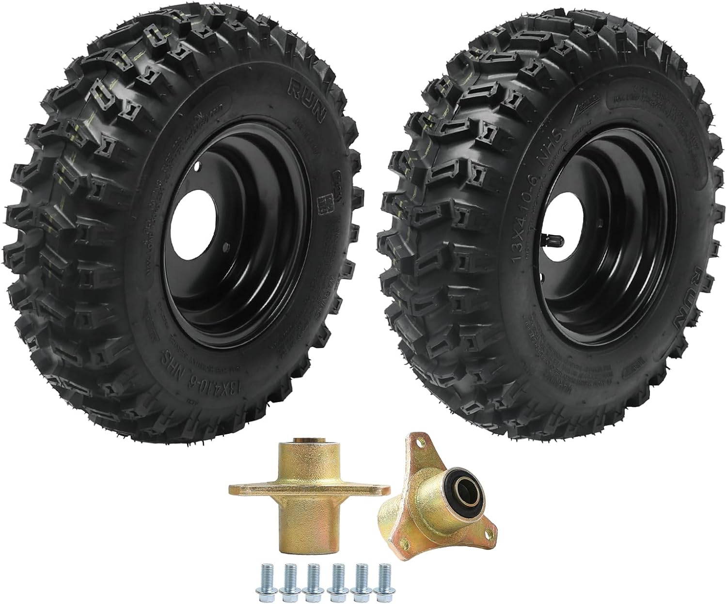 13x4.10-6 Wheel Tire and Wheel Rim, 13x4.10x6 6" Go Kart Tubeless Tire on 3 Lug Rim Assembly, with 17mm Bearing Front Wheel Hubs, for ATV UTV Golf Cart Mini Truck Buggy Snowmobile Lawn Mower