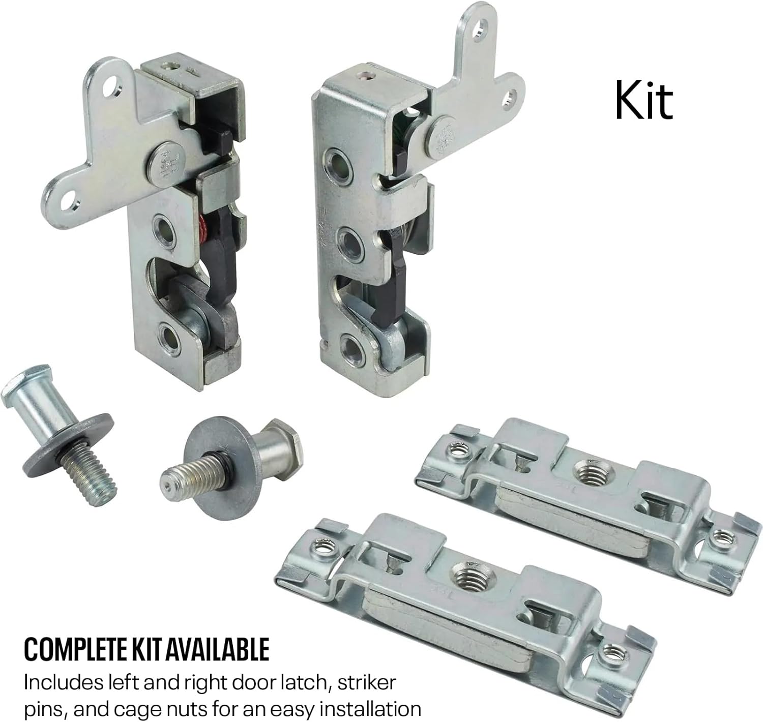 Speedway Motors Universal Slim-Line Bear Jaw Left Door Latch, Zinc Plated Steel Two-Stage Design for Small Car Doors, Works with Standard or Suicide Door Installations