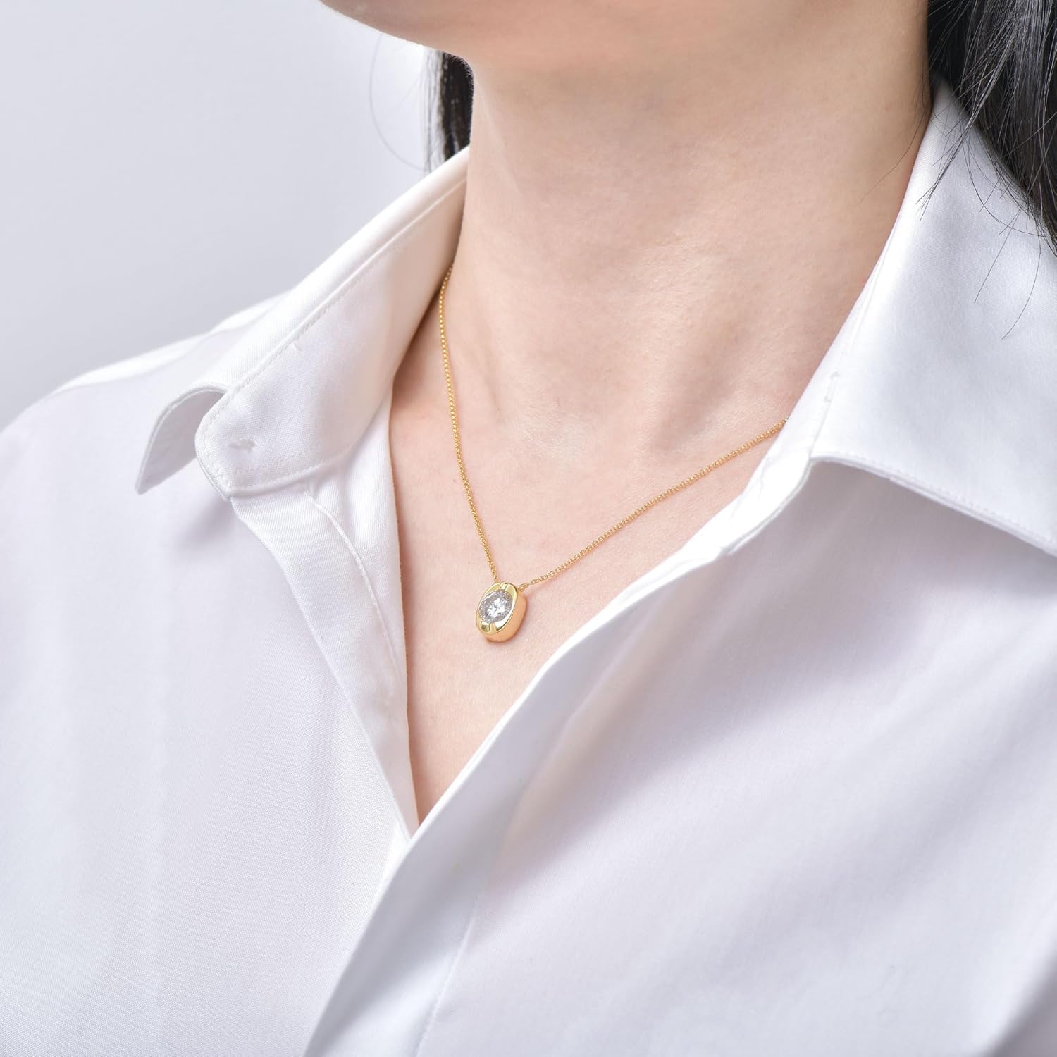 AINUOSHI 2 Carat Moissanite Necklace for Women Oval Shape Solitaire Pendant 14k Gold Plated 925 Sterling Silver GRA Certified Round Brilliant Lab-created Imitation Diamond Alternative - Image 6