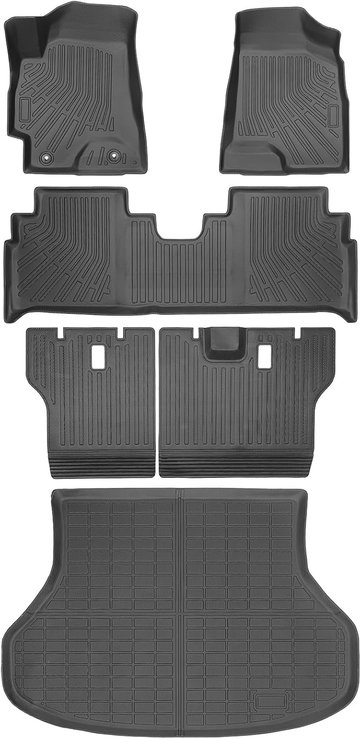 Floor Mats for Toyota Highlander 2001-2007, NOT for with 3rd Row or Hybrid, ONLY 5 Seats, for Highlander Base Limited Sport, TPE Custom Fit Floor Liners & Backrest & Cargo Liner