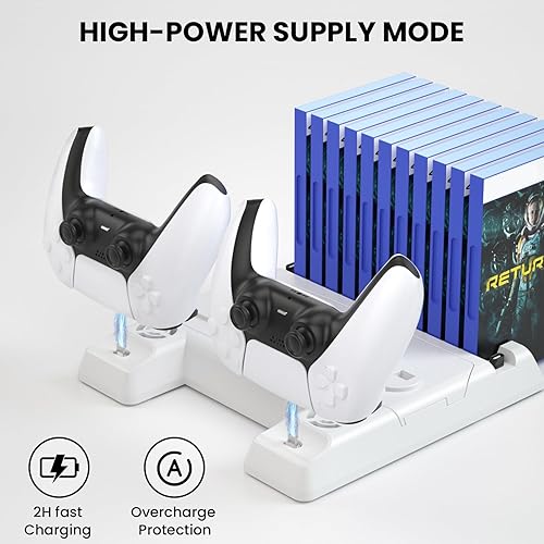 Miniatura 3 de JCNZM Nueva estación de enfriamiento PS5 Slim y PS5 2023 con estación de carga de doble controlador ventilador silencioso, puertos de carga duales,