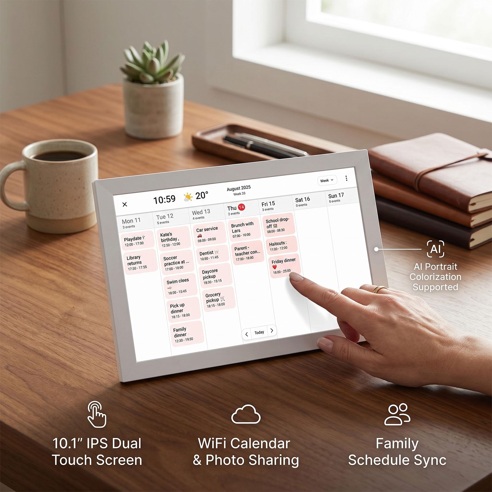 10,1-Zoll-Smart-Digitalkalender, Touchscreen-Familienplaner mit Wand- und Schreibtischmontage für die Organisation Im Home-Office