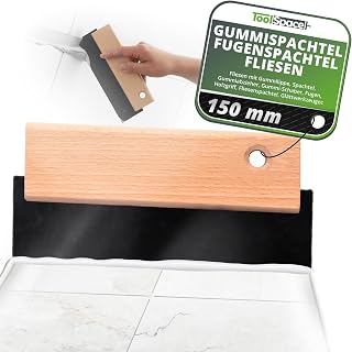 ToolSpace Gummispachtel Fugenspachtel Fliesen mit Gummilippe Spachtel Abzieher Gummi 150 mm Gummischaber Fugen Holzgriff Fliesenspachtel Werkzeuge Glättkelle Ergonomisch Arbeit Verfuggummi | 1 Stück