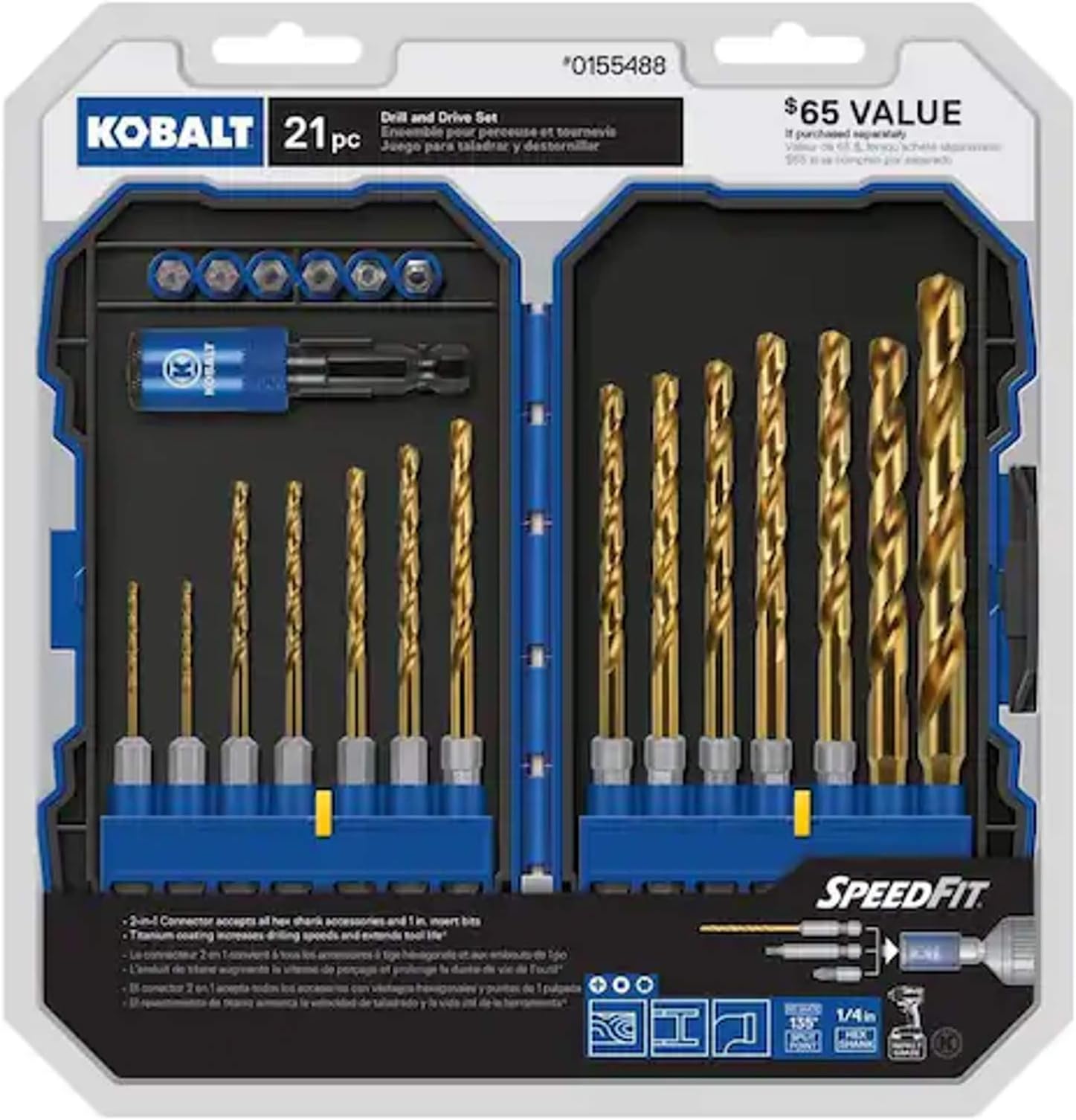21-Piece Titanium Metal Twist Drill Bit Set by Kobalt