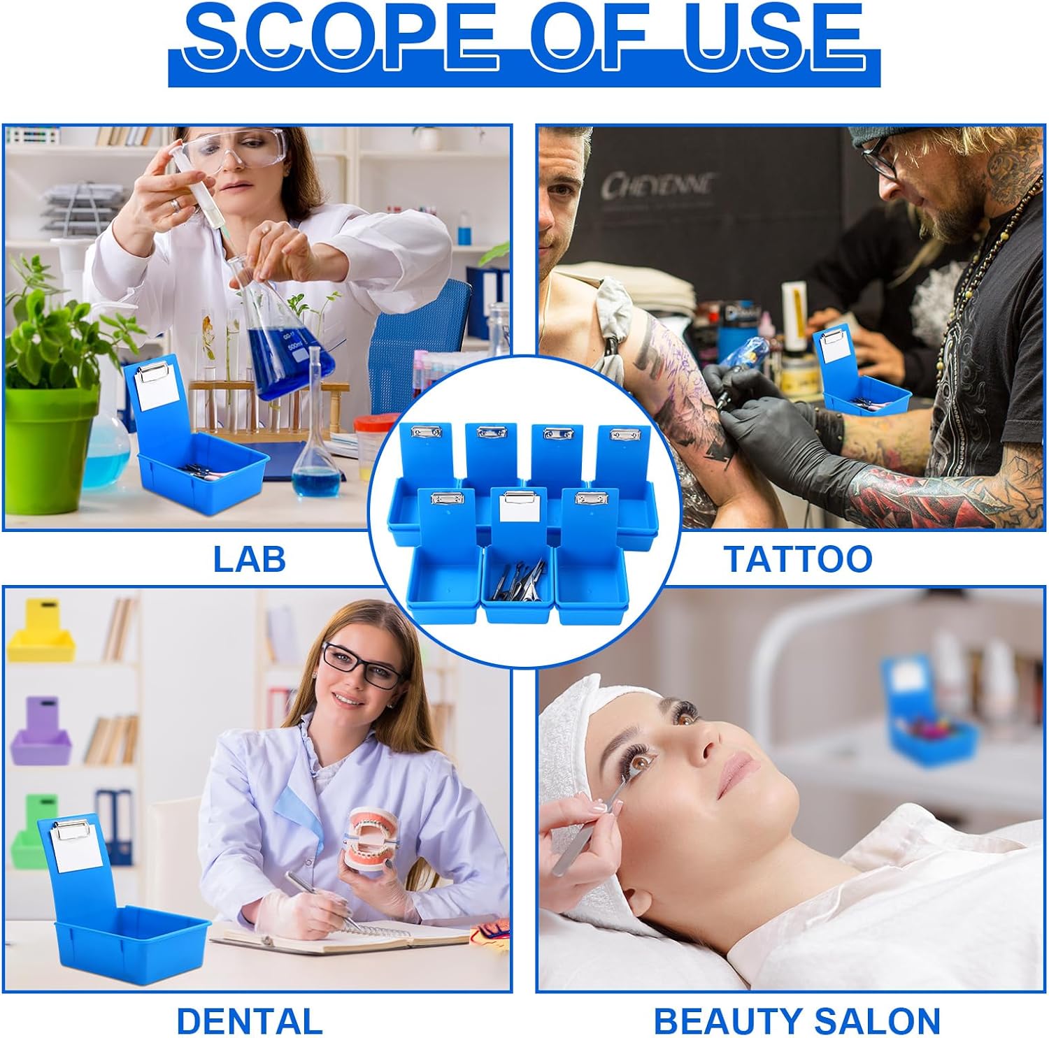 14 Pcs Large Size Dental Lab Working Pan Plastic Pans Dental Pan with Matching Clip/Flap/Pin Board for Holding Notes, Job Cards, Dark Blue