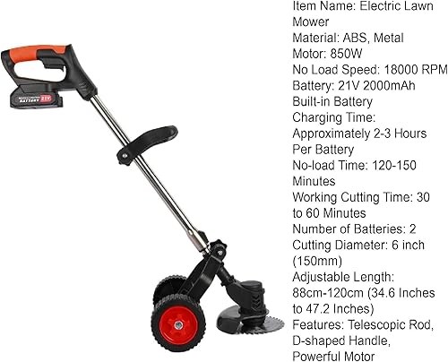 Miniatura 9 de Weed Eater, 3 en 1 inalámbrico Wacker - Cortadora de césped eléctrica con batería de 21 V 2000 mAh para jardín y patio con rueda (negro EE.UU.)