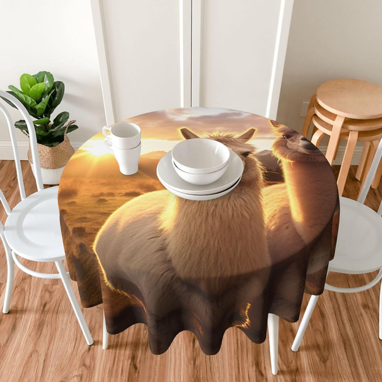 Alpaca Llama2 Print Wrinkle Free Dining Table Cover for Birthday Party Farmhouse Tablecloths Up to 60 x 60 Inches