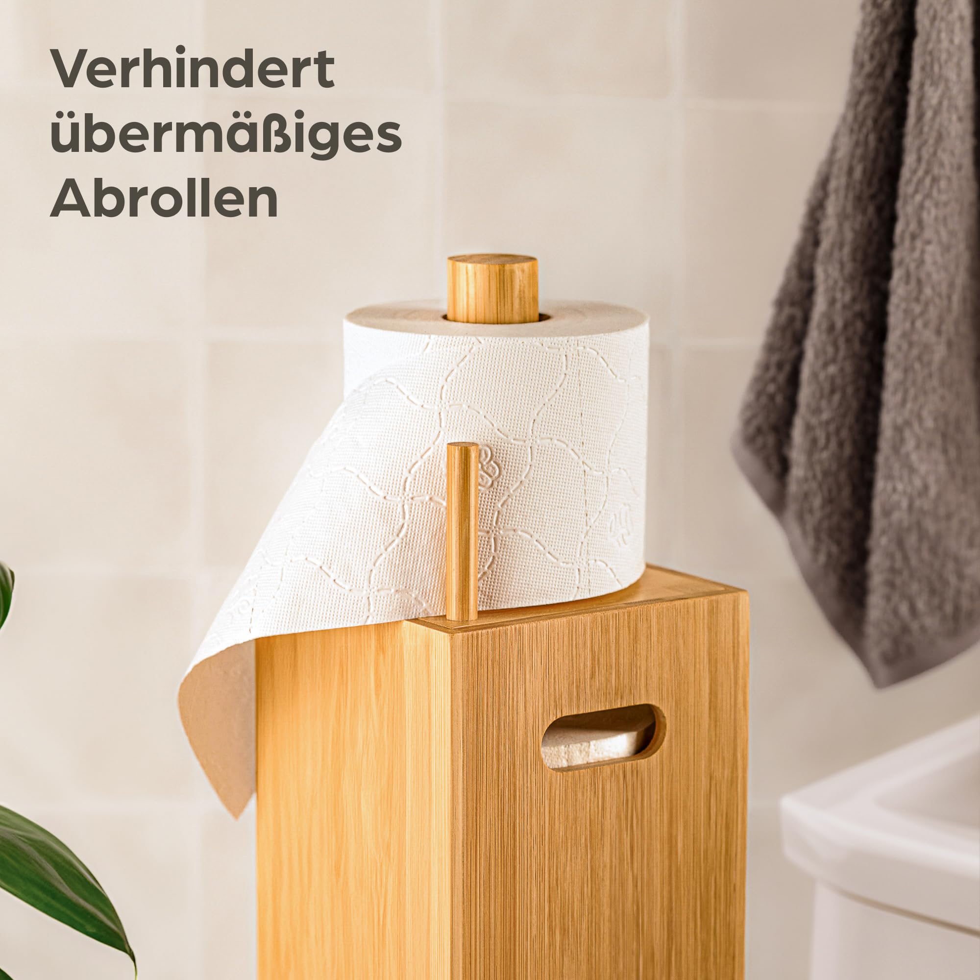 Praknu Toilettenpapier Aufbewahrung Bambus - Toilettenpapierhalter Stehend aus Holz mit Magnetdeckel für 4 Rollen Klopapier - Platzsparend - Rutschfest - Klorollenaufbewahrung - WC Rollen Aufbewahrung