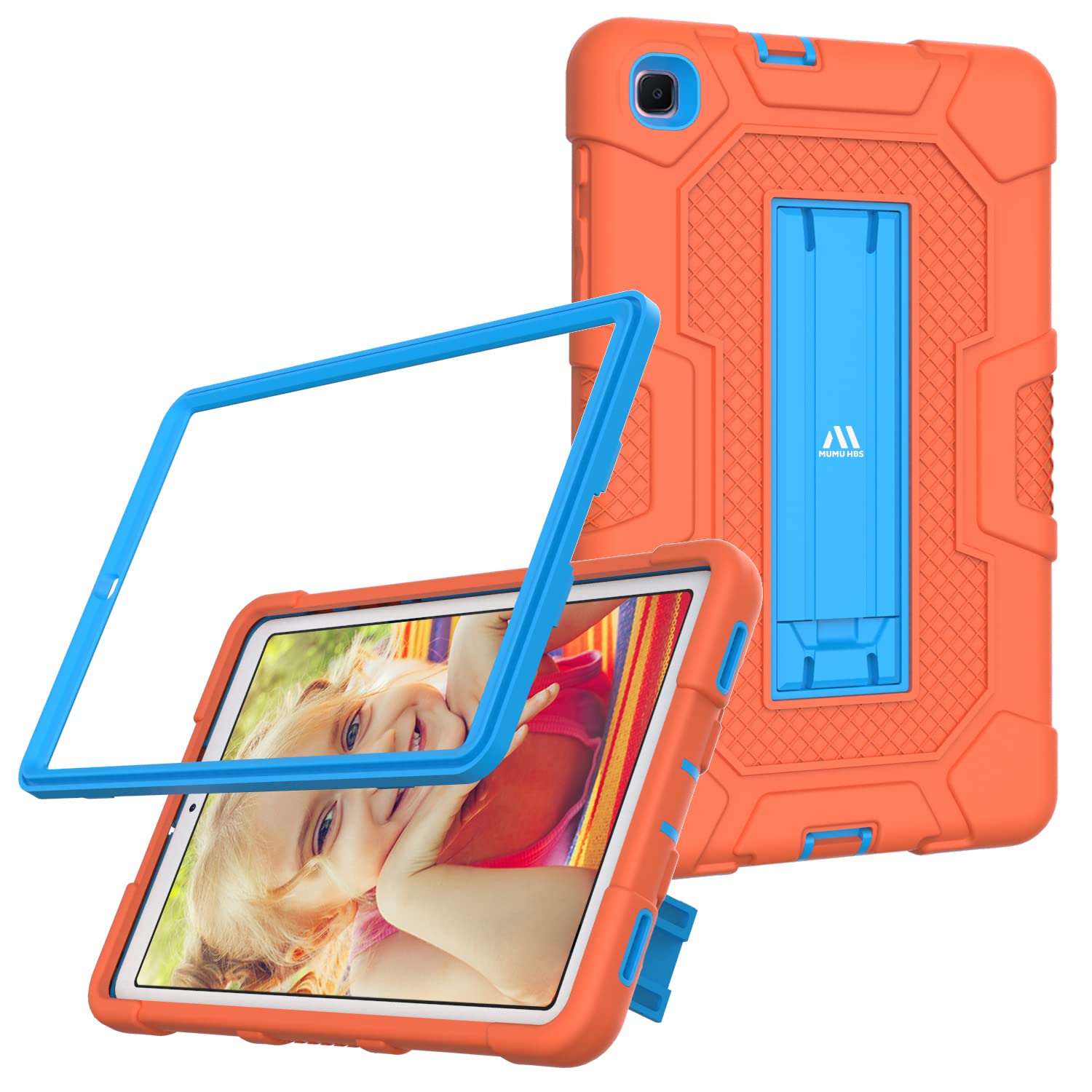 MUMU HBS3-Layer Slim Heavy Duty Shockproof Rugged Protective Case with Built-in Stand for Samsung Galaxy Tab A 8.4 2020 SM-T307/T307U for Kids Friendly Tablet Cover-orange