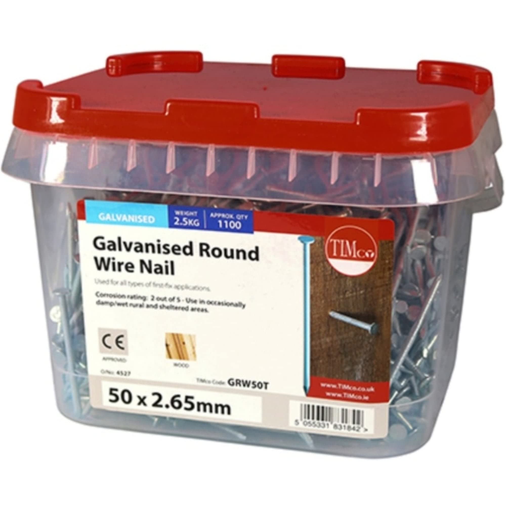 Timco Galvanised Round Wire Nails (2.5Kg Tub) 75 X 3.75