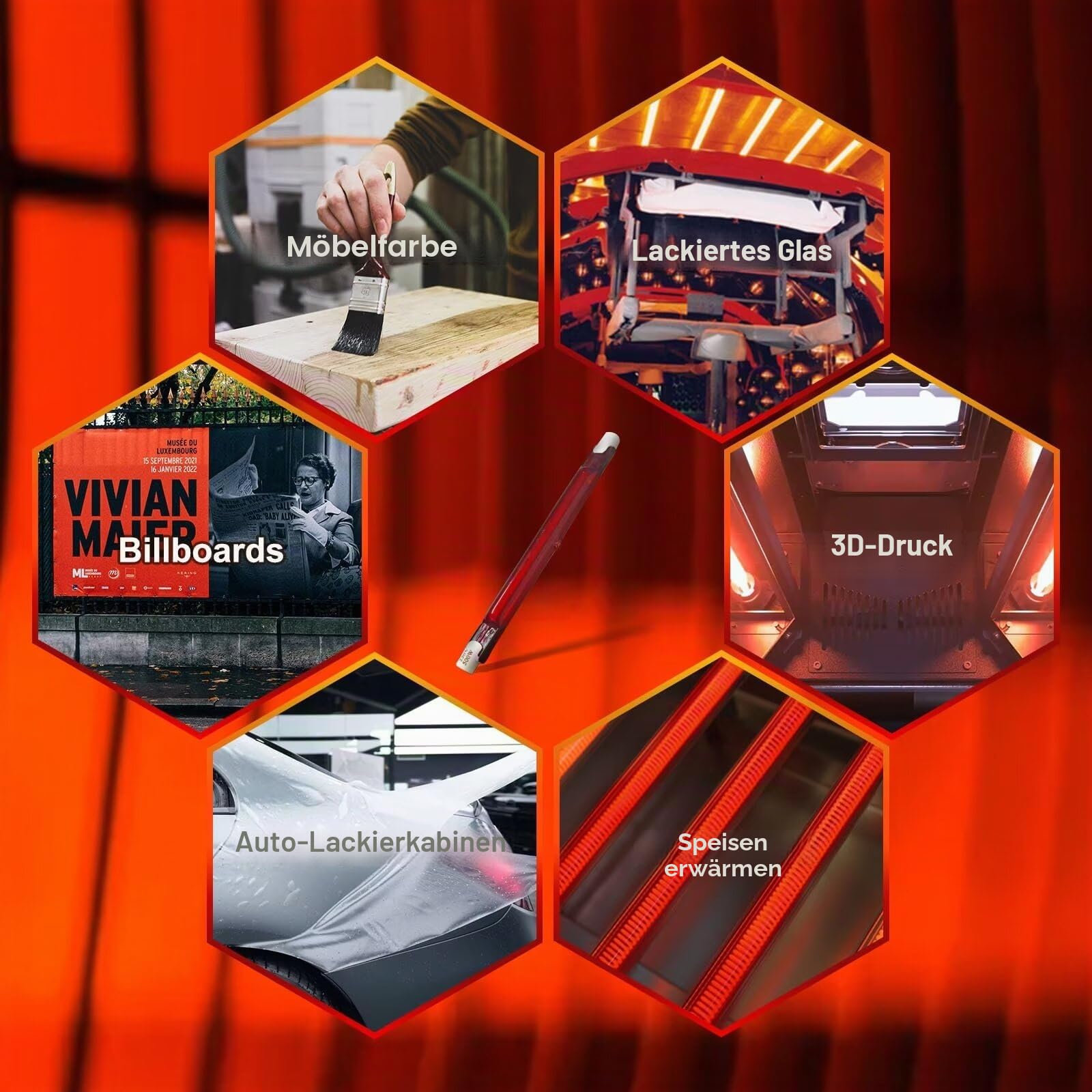Infrarotlampe 1300W 254mm, R7S Halogenstab 1300LM, 1300W Infrarot Halogen Lampe Dimmbar, 230V Halogenstäbe Dimmbar kein Flimmern, Quarz Infrarot Heizlampe Wärmelampe Rot Halogenstablampe, 3 Stück