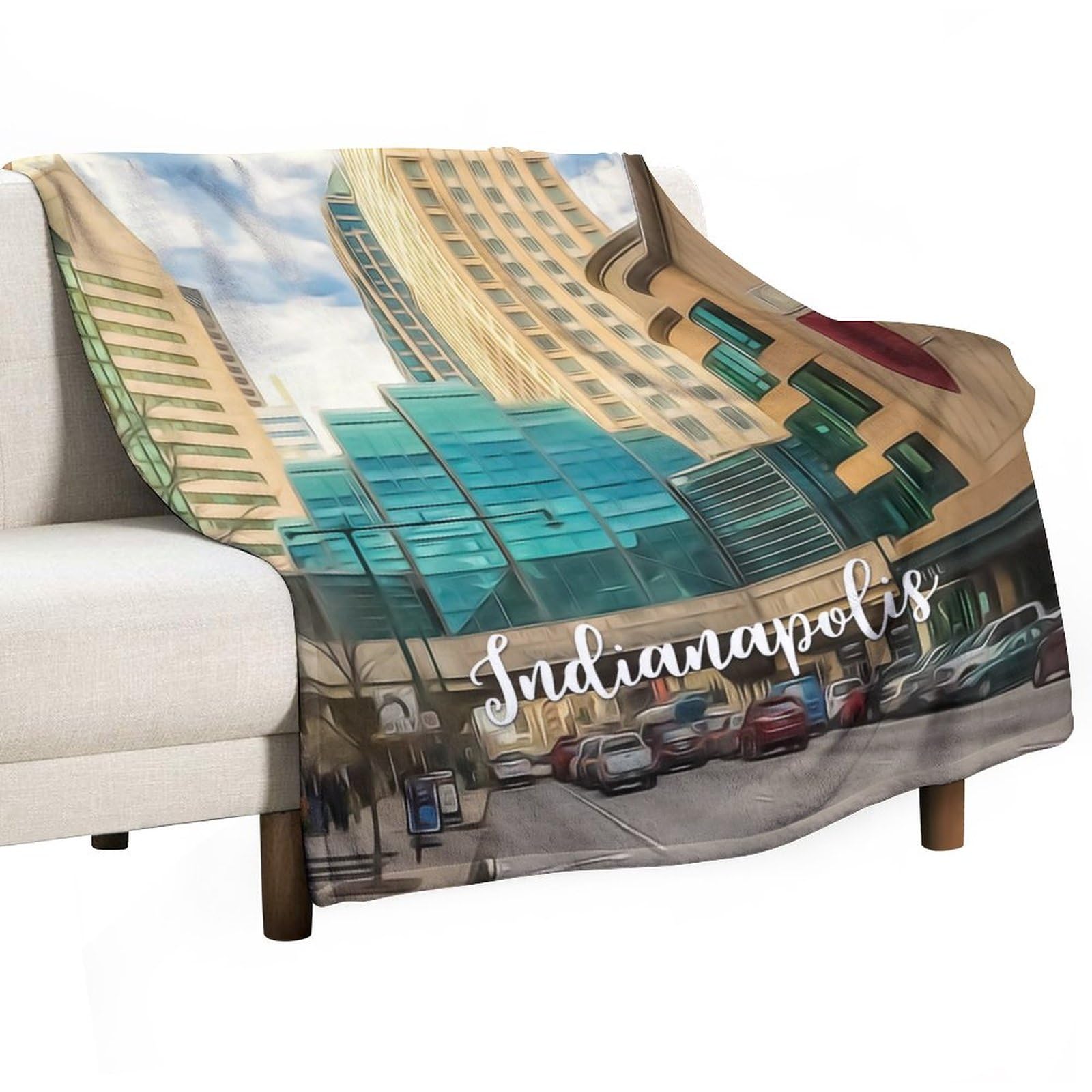Couverture douce pelucheuse paysage urbain Indianapolis plaid contemporain