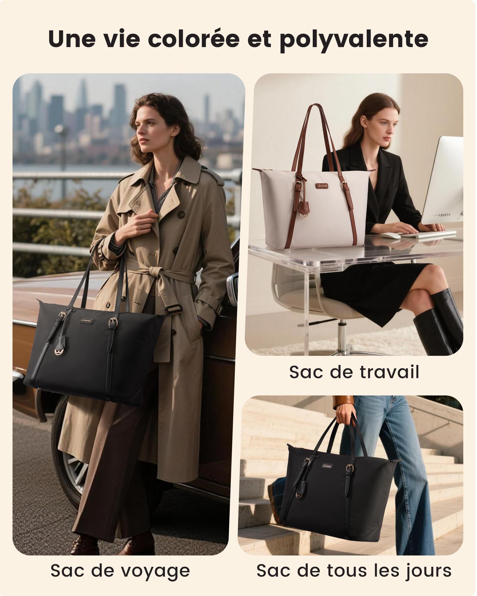 LOVEVOOK Sac a Main Femme Sacs Cabas, Léger Chic Sacs Ordinateur Portable, Grand Tote Bag pour Les Cours Lycee, Imperméable Sacoche Pour Travail étudiant Université Voyages