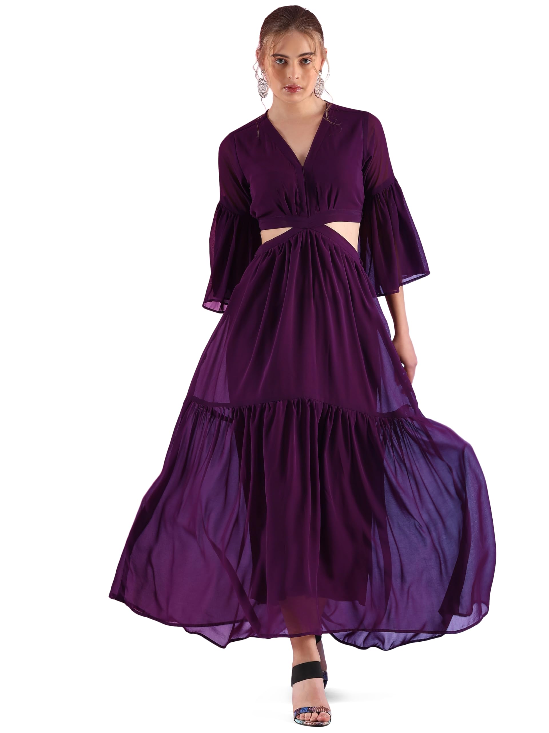 Sheetal AssociatesWomen's Georgette Solid Casual Maxi Fit and Flare Dress