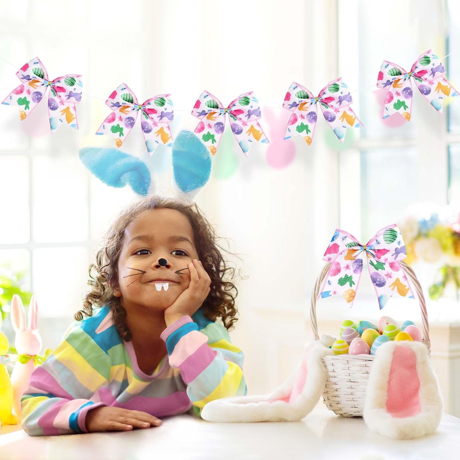 12 Pcs Easter Bows Gift Wrap Baskets Bows Decorations for Wreath Front Door Gift Wrapping Tree Topper Crafts Decor - Image 7