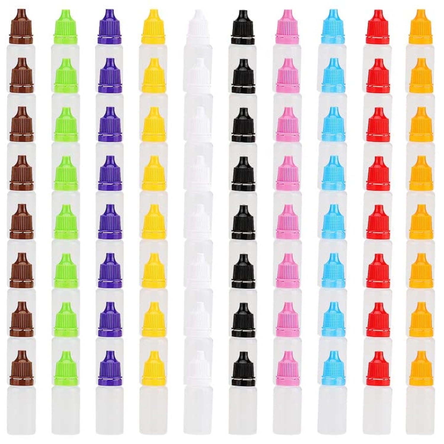 KEILEOHO 200 PCS 10ml Colorful Empty Dropper Bottles, Colour Eye Liquid Empty Dropper with 10 Small Funnels, 10 Color Squeezable Dropper Bottle for Paint, Essence, Eye Drops