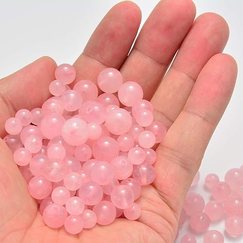 Miniatura 4 de 100 cuentas sueltas de cuarzo rosa natural de 0.32pulgadas (8mm) para joyería, cuentas redondas con espaciador y cordón elástico de cristal