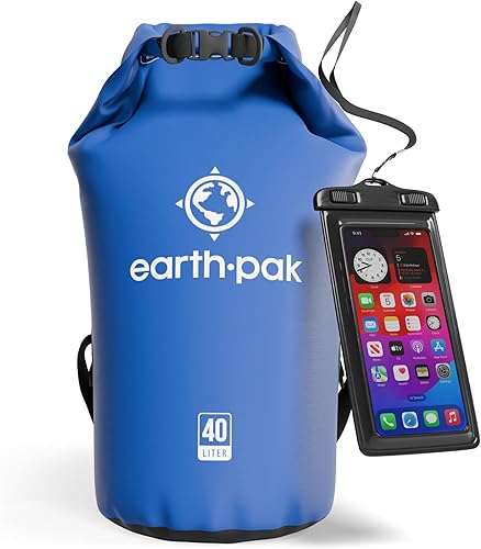 Vista 64 de Earth Pak Bolsa Seca Impermeable - Mochila Impermeable de Cierre Enrollable Superior Mantiene el Equipo Seco para Kayak con Funda Impermeable