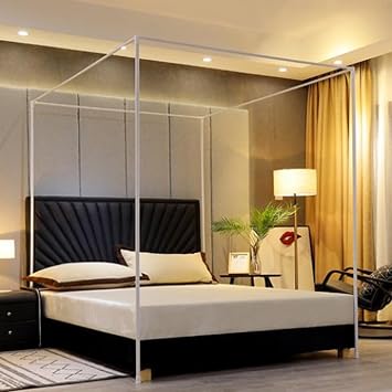 Canopy Bed Frame Post Poles, Mosquito Net Bed Frame Full Size Bed Canopy Frame Poles for Metal/Wood Bed Bedroom Decor, Iron, White,22mm,Twin