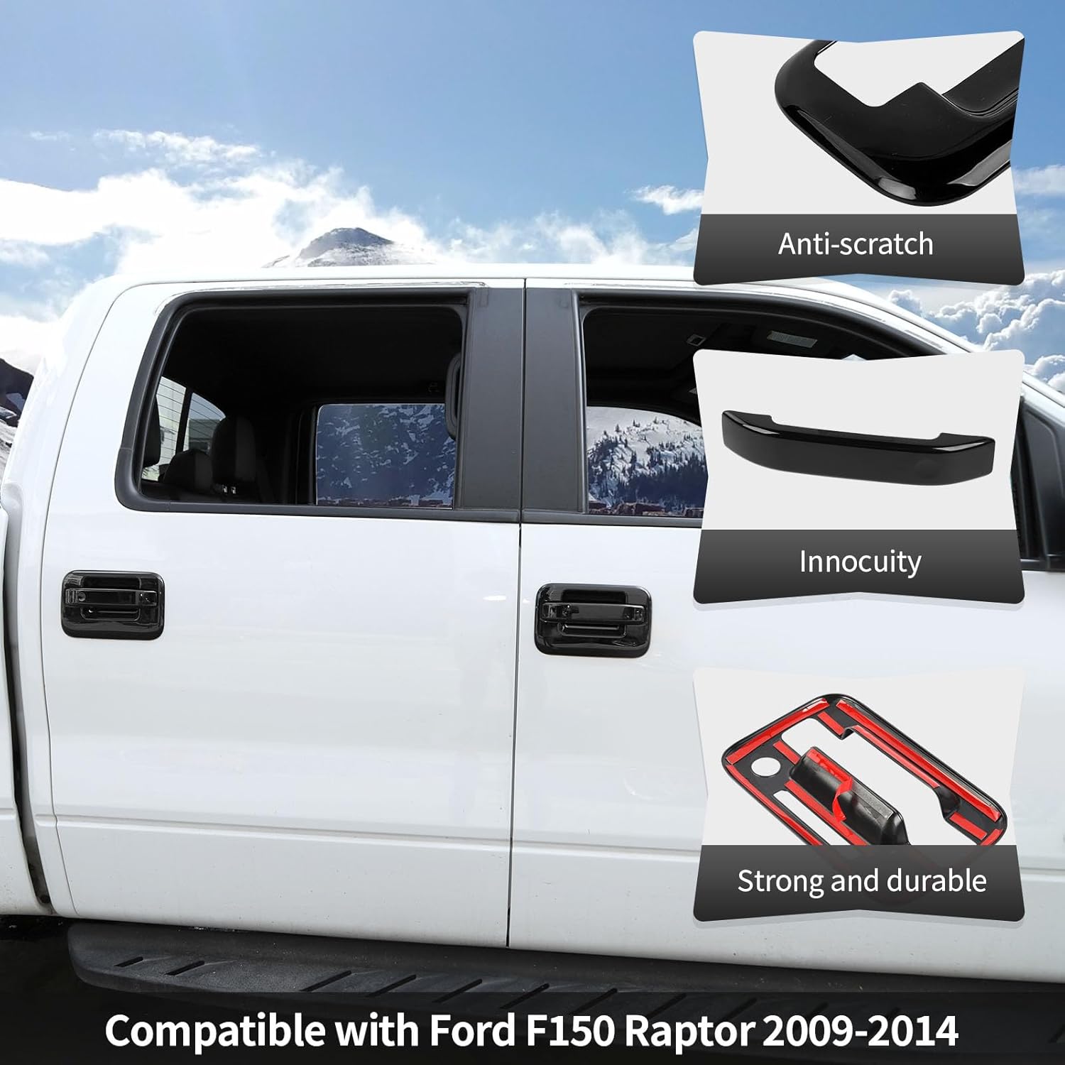CheroCar Black Door Handle Cover Trim Kit Compatibility with Ford F150 Raptor 2009 2010 2011 2012 2013 2014 8PC Exterior Door Handle Decorative Accessories