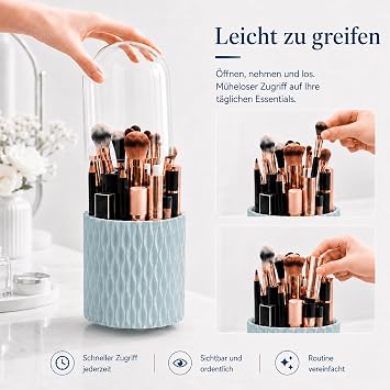 scicent Make Up Cosmetic Organizer 360 Rotating Makeup Brush Holder Organizer Transparent Dustproof Blue