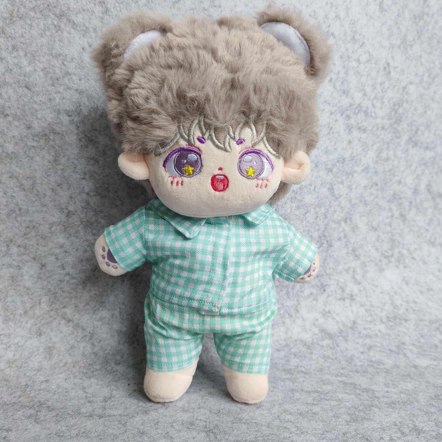 20cm Plush Doll Clothes Plushie Clothes Plaid Shirt Pajamas for 7.8 inches Doll Clothing (Green)