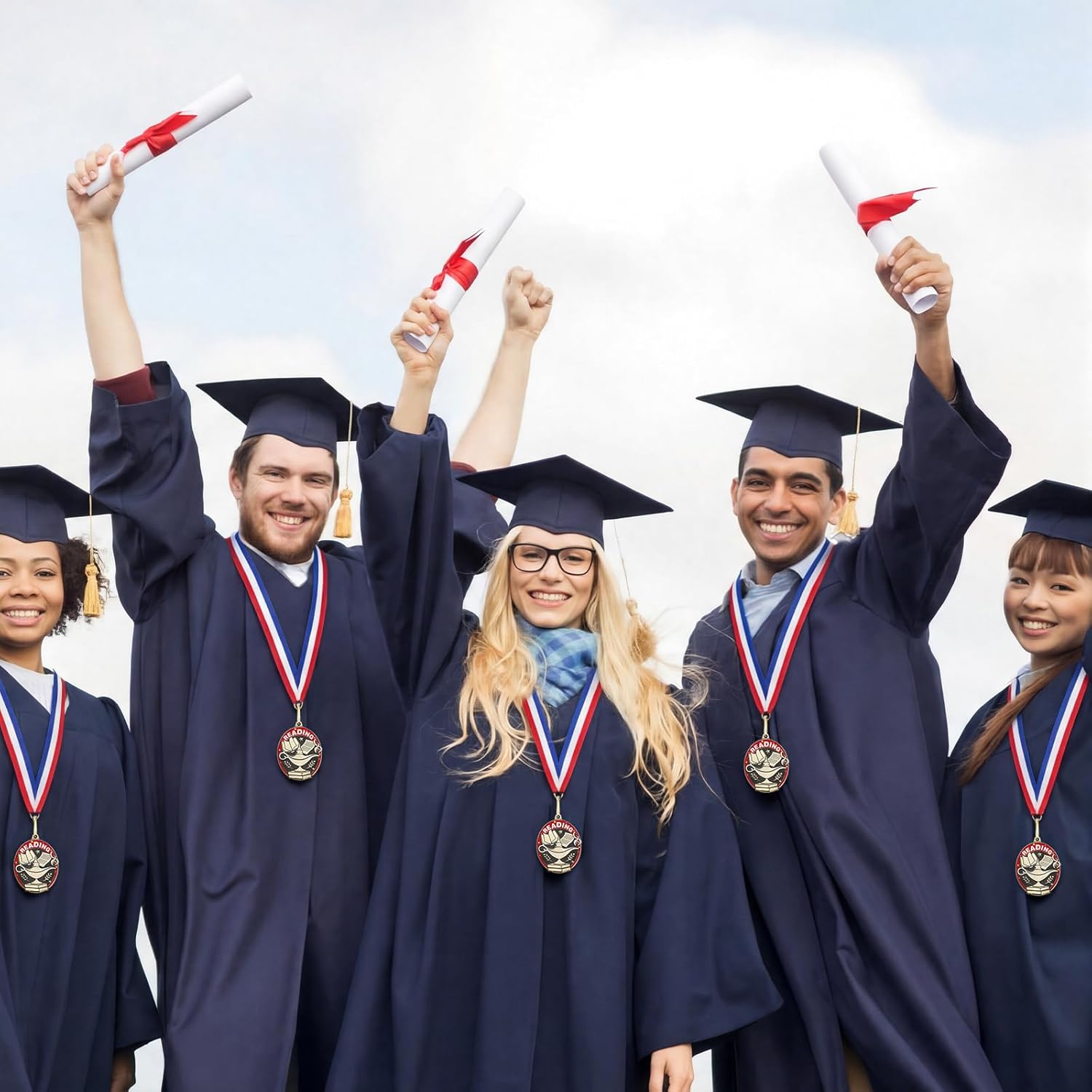 Liliaafar 36 Pcs Reading Award Medals Bulk with Neck Ribbons Gold Trophy Prize Gift for Competition Graduation Ceremony