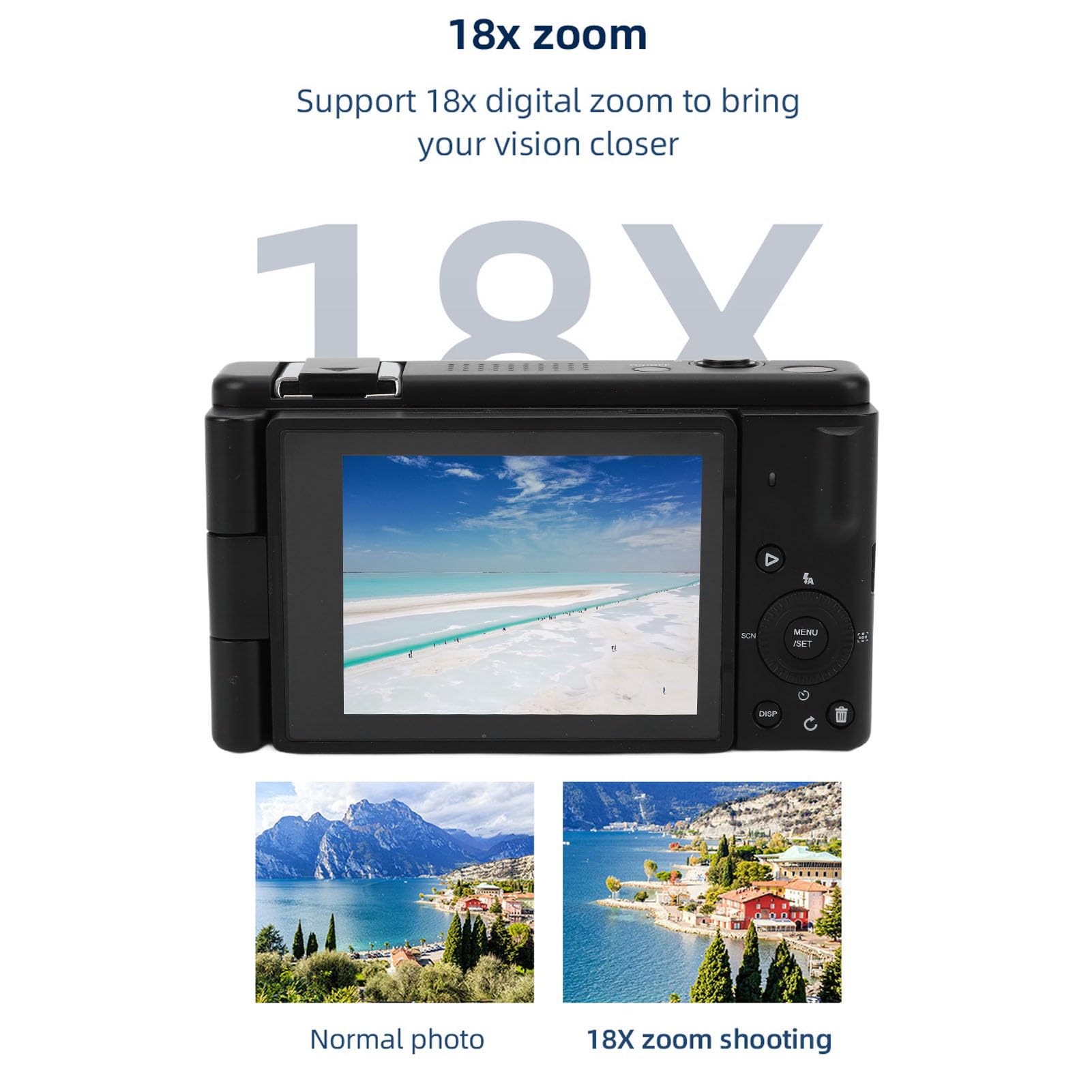 Akozon Cámara Digital 80MP 5K con Pantalla Abatible de 270 Grados Luz de Relleno LED de 2,8 Pulgadas Zoom 18x HD Cámara de Video de Viaje Compacta para Estudiantes Principiantes (Black)