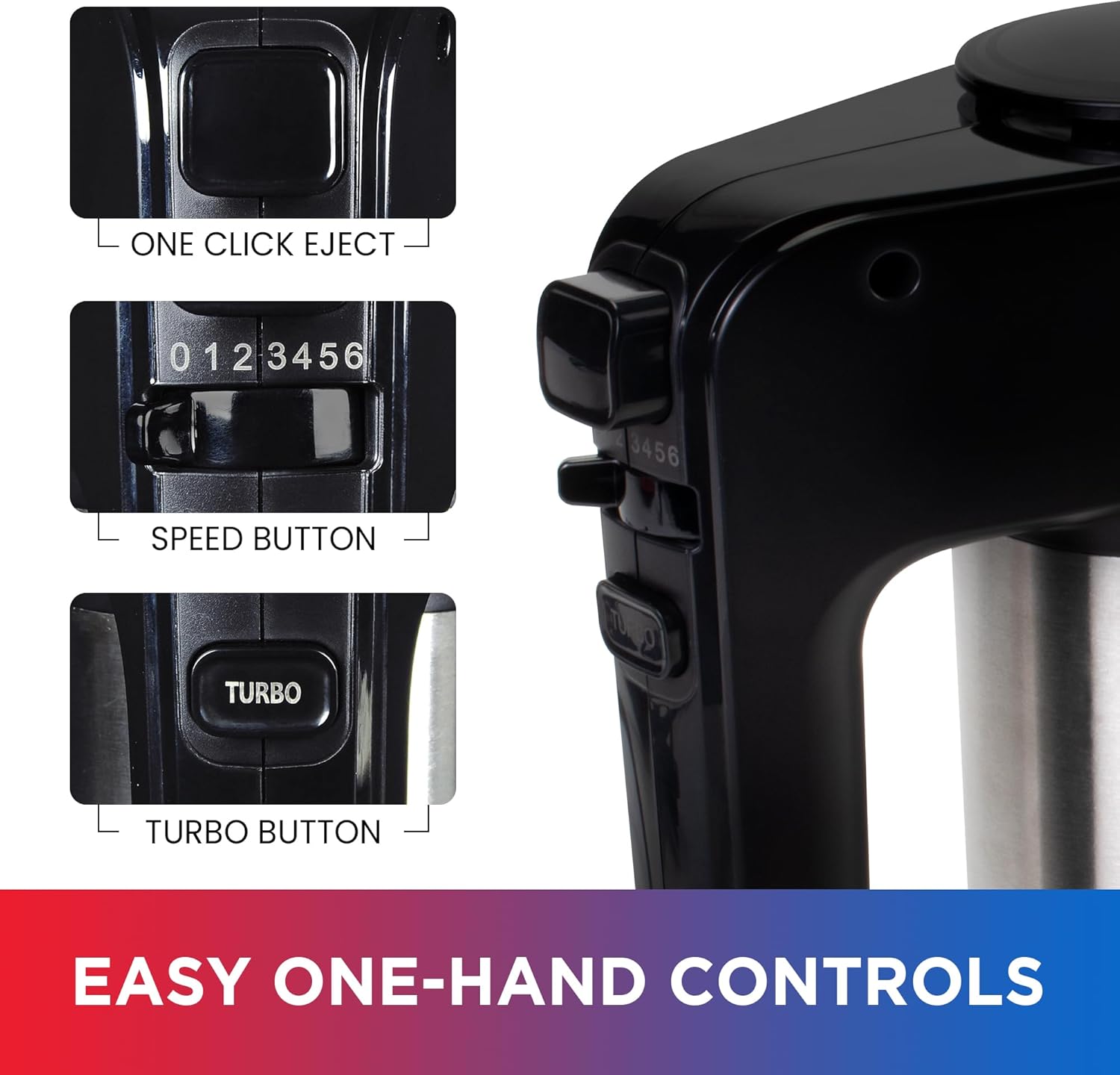 Total Chef Electric Hand Mixer - Kitchen 5 Speed Handheld Blender With Whisk, Beater, Dough Hook, Attachments Storage Case Batidora De Mano, Turbo Boost, Appliance For Cake Mix, Eggs, Whipping Cream