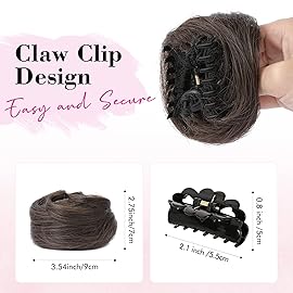 REECHO 2 PCS Mini Claw Clip in Messy & Cat Ears Hair Bun Extensions HB001 Wig Accessory Updo Hairpieces for Women Girls (Pack of 2-3.5 Wavy, Cool Dark Brown)