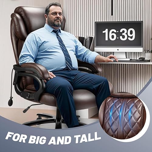 Miniatura 3 de Silla de oficina grande y alta, 600 libras, silla ejecutiva de computadora con respaldo alto para personas pesadas con soporte lumbar ajustable y