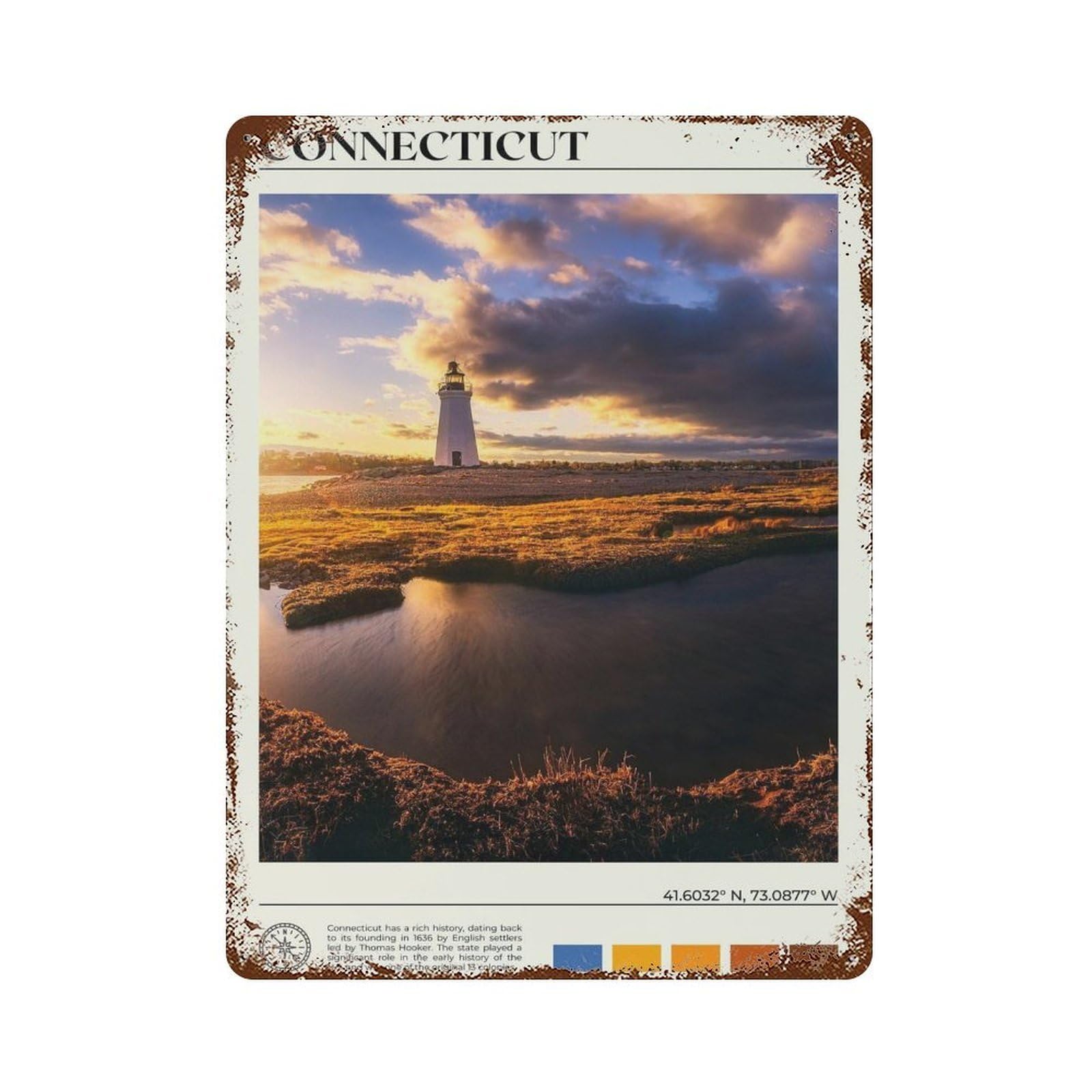 xiaoxiaoshen Real Photo Connecticut Decor Wall Decor Art Metal Tin Poster Modern Home Decor Art Home Bar Shop Decorations Vintage Sign 40x30cm