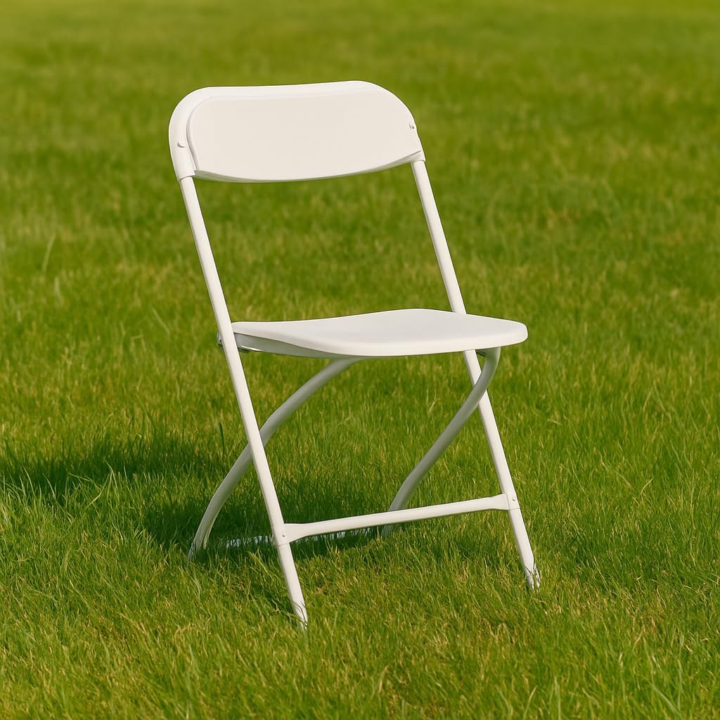 BTEXPERT Set of 10, White Plastic Folding Chairs Steel Frame Commercial 650LB High Weight Capacity Event Chair Lightweight for Office Wedding Party Picnic Kitchen Dining Church School - 10