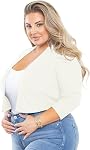 AusLook Plus Size Shrug for Women 3/4 Sleeve Lightweight Cardigan Open Front Knit Cropped Bolero Sweater