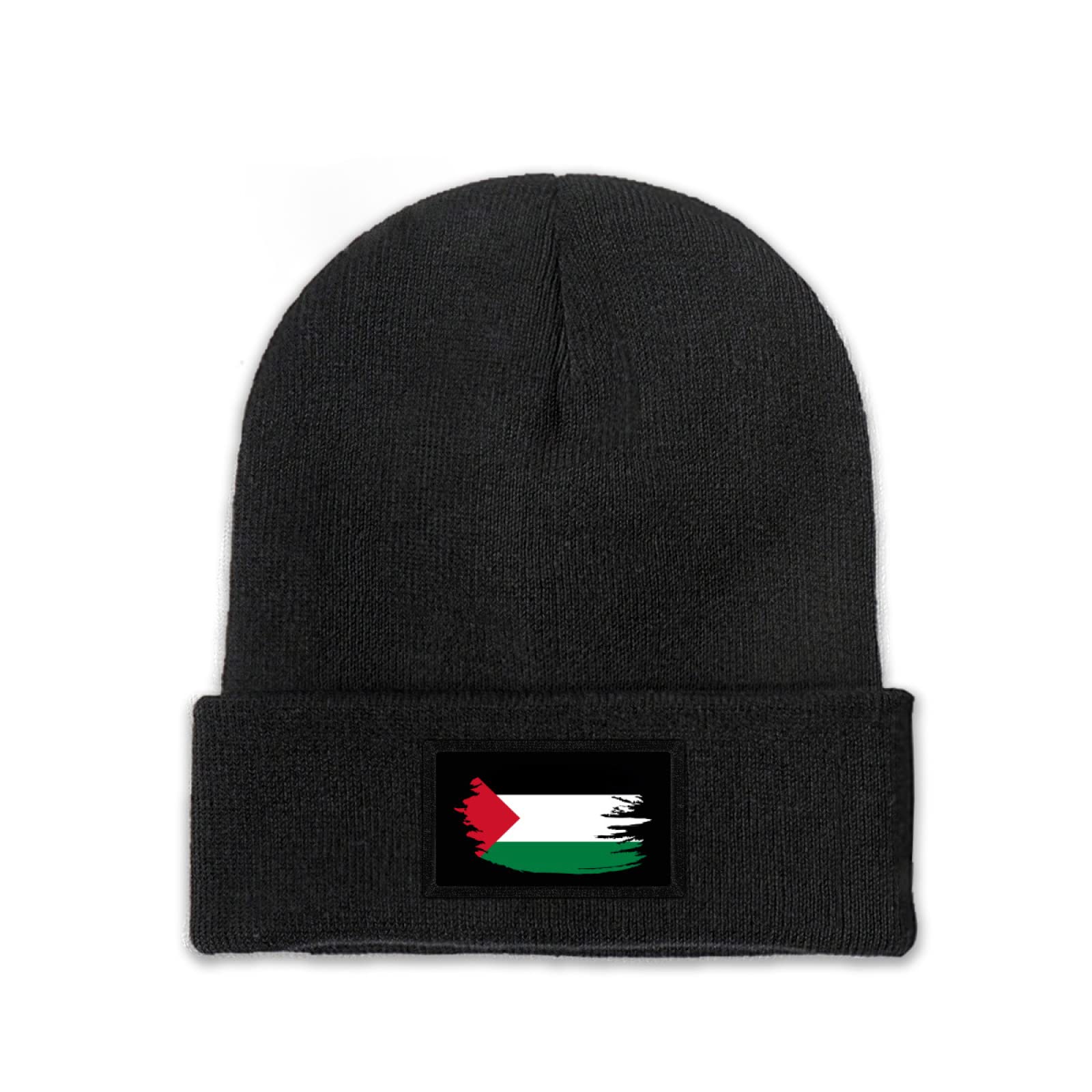 Palestine Nation Flag Knitted Hat Beanie Hats Adult Women Winter Knit Cap Embroidered Sticker Black