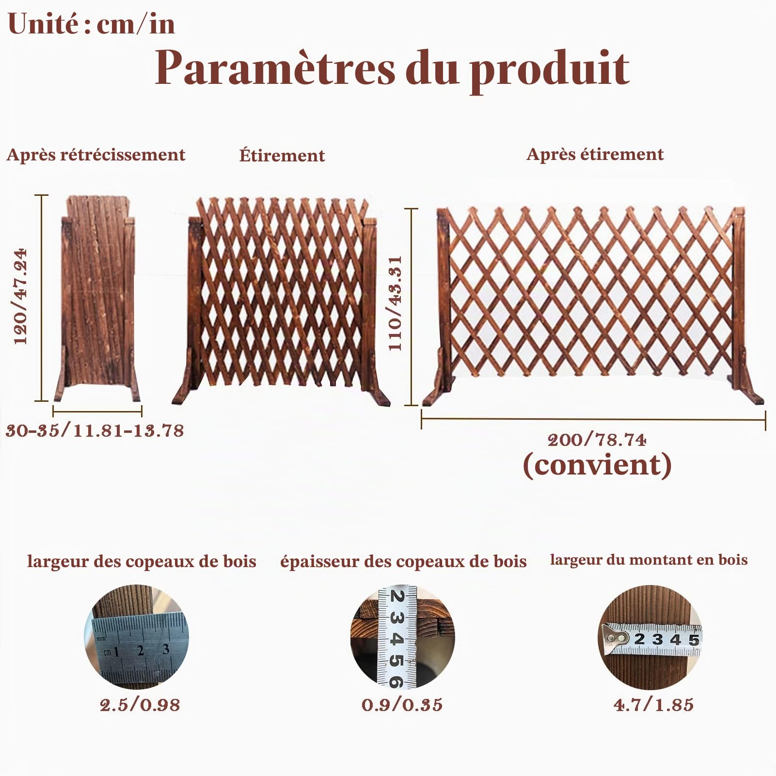Clôture en Bois Extensible, Barrière en Treillis en Bois Autoportante, Haie Mobile et Pliable, Protection de la Sécurité des Animaux et des Propriétaires de Jardin