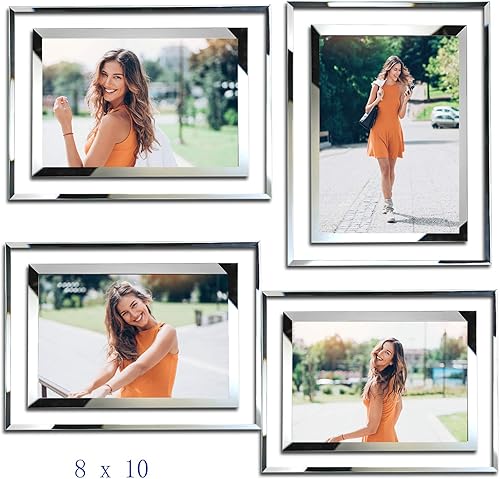 SIMON'S SHOP 4 Pack Picture Frames 8x10 Clear with Silver Trim Frames for 8 x 10 Photographs, Wall and Tabletop Frame Set