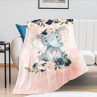 Baby Elephant Throw Blanket for Kids Floral Elephant Decor Pink Blanket for Couch Super Warm Soft Plush Lightweight Fleece Flannel Blanket Winter Bedding Blanket Gifts for Girls Adults Women 40
