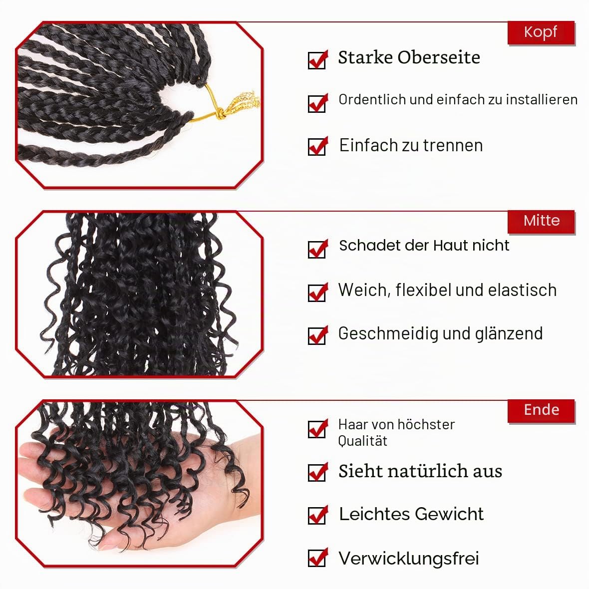 Xtrend Haarverlängerung, 35,6 cm, Häkelhaar, Boho-Stil, geflochtene Zöpfe mit lockigen Enden für schwarze Frauen, Häkelzöpfe, vorgeknüpft, Kunsthaar, Bob-Frisur, 16 Strähnen pro Packung, 8 Packungen
