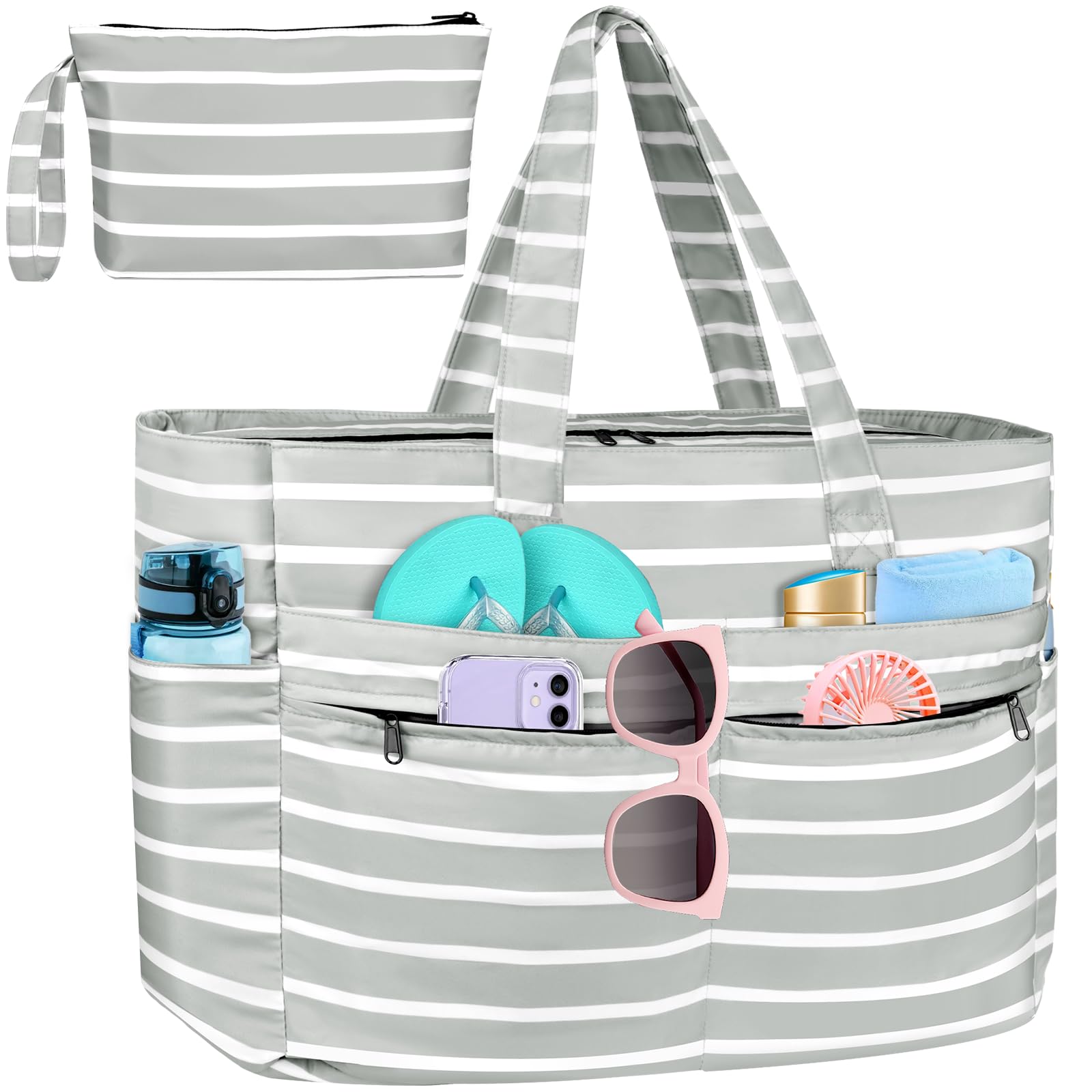 HUANLANG Extra Large Beach Bag Waterproof Beach Totes Bags for Women Men,Pool Bag with Zipper Wet Pocket