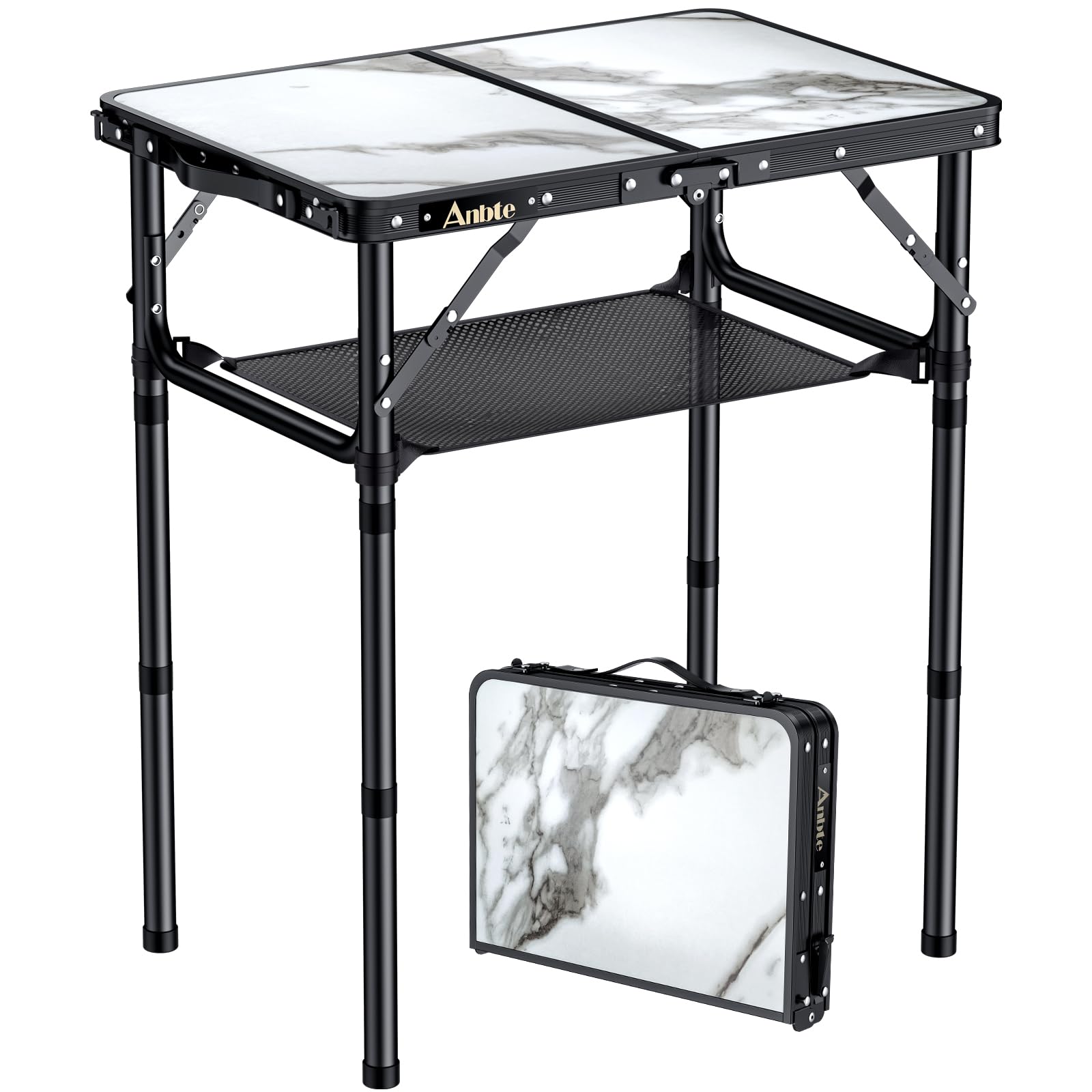 Table Pliante Camping 3 Hauteurs Réglables - Portable Aluminium + MDF, Charge 30 Kg, Idéale Pique-Nique & BBQ