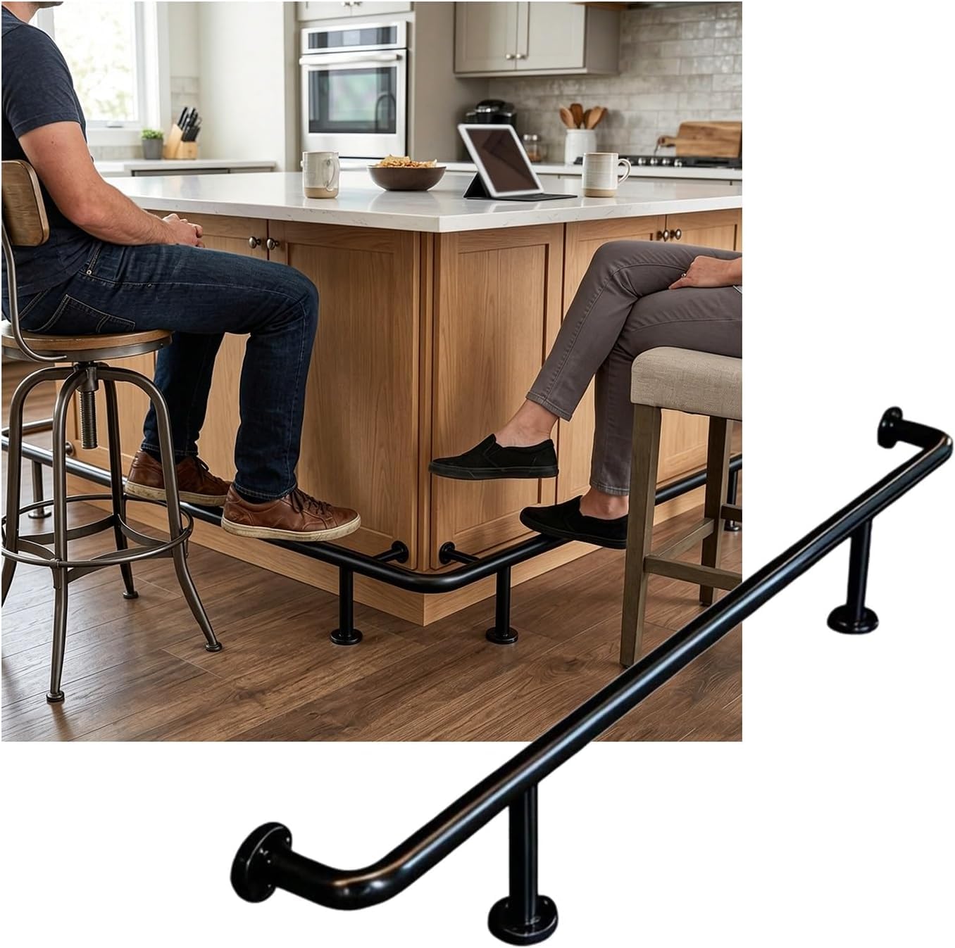 LXXW Bar Foot Rail Indoor Bar Foot Rail Kit, Stainless Steel Bars Stool Feet Railing for Restaurant Kitchen Library Reception Desk(Schwarz,2.0M/6.56FT)
