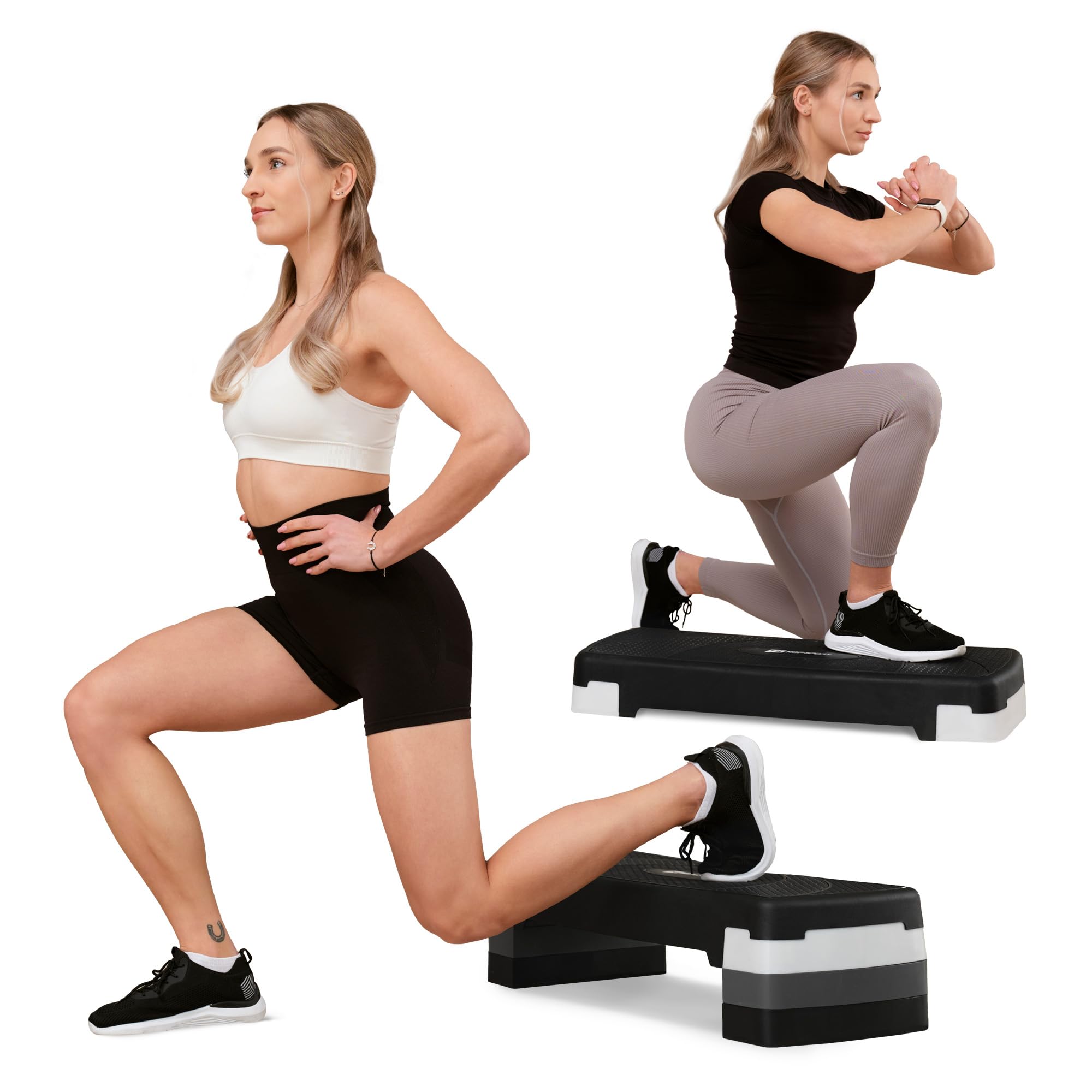 Hop-Sport Steppbrett HS-PP033AS für Zuhause - höhenverstellbarer Aerobic Stepper Fitness mit 3 Stufen & Anti-Rutsch-Oberfläche, Step bis 350KG belastbar