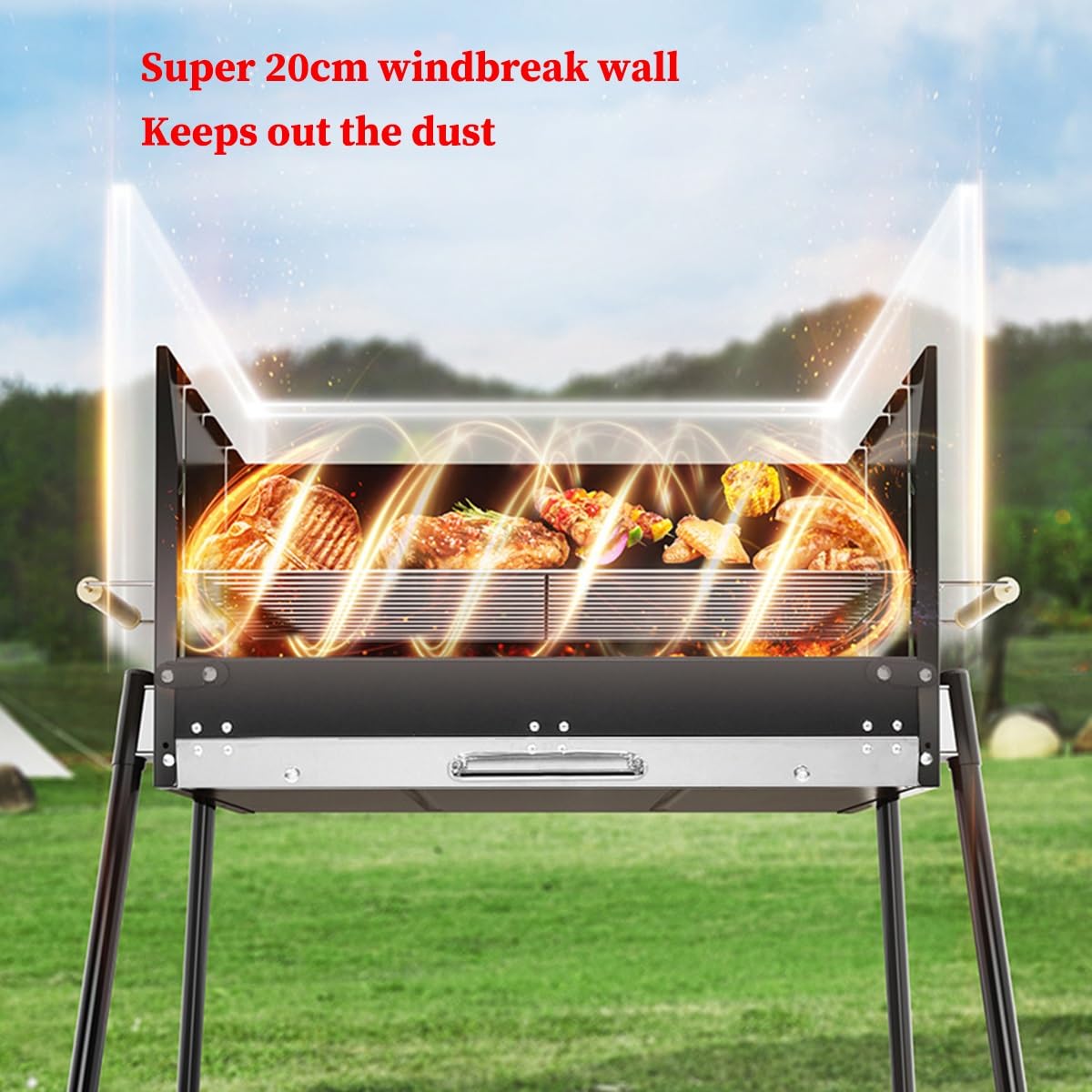 Parrillas Para Asador De Carbon Griglia portatile a carbone pieghevole per viaggi, cucina all'aperto e campeggio, barbecue in acciaio inox, piccole griglie pieghevoli per barbecue, 43 cm, picnic e