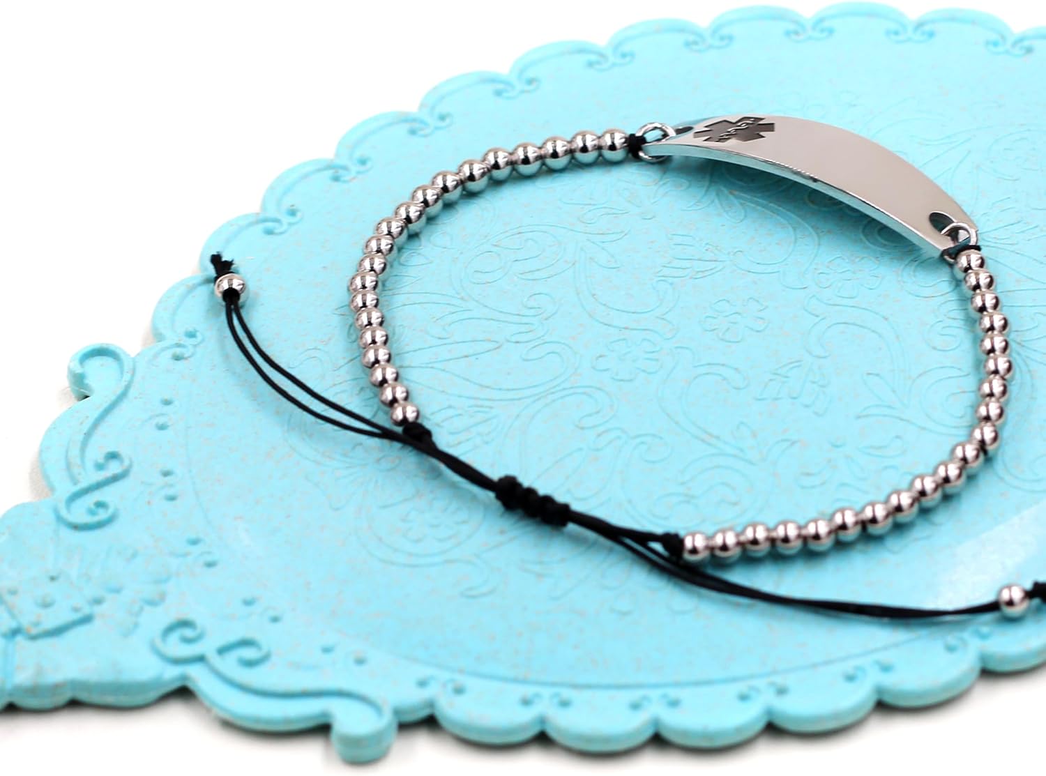 Uloveido Medical Alert ID Bracelet Laser Engraved Epilepsy Adjustable Wristband for Women Emergency First Aid, 4mm Stainless Steel Beads Engraved Health Alert Bracelet for Women Girls Y4301 - Image 4