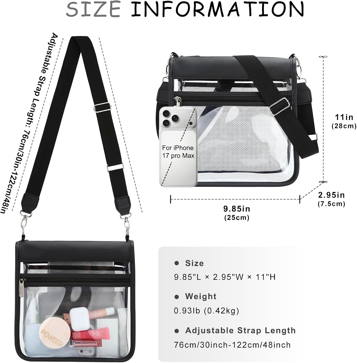 Clear Bag Stadium Approved, Small Crossbody Bag for Concerts Sports Events, Clear Clutch Purses for Women